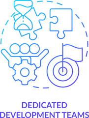 Dedicated development teams blue gradient concept icon. Outsourcing pricing model abstract idea thin line illustration. IT specialist collaboration. Isolated outline drawing. Myriad Pro-Bold font used