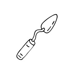 Palette knife. An artist's tool used in oil painting. Art spatula. Doodle. Hand drawn. Vector illustration. Outline.