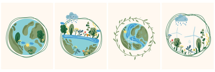 Earth day. Green planet, care for nature. The concept of ecology, lifestyle, saving the planet. Suitable for social posters, cards, logos, banner. Vector illustration.