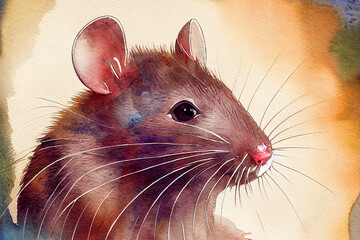 Portrait of rat, mouse. Generative ai illustration in watercolor style