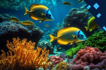 Naklejka na ściany i meble Beautiful tropical life in the coral reef, background
