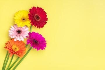 Bouquet Gerberas Yellow Background Top