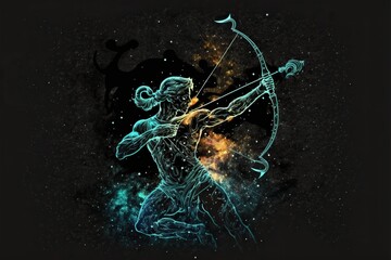 Sagittarius, horoscope sign. Milky way and space background. Generative ai. 