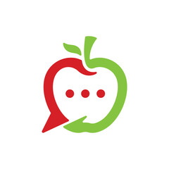 Fruit apple logo with Chat media, fruit silhouette simple linear geometric shape in minimalist style.