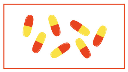 medicine capsules or tablets red yellow plate