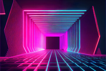 abstract background with glowing lines, 80's synthwave style retro neon color spectrum, old school computer graphic, made with generative ai
