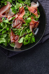 salad jamon aged meat ham fresh healthy meal food snack on the table copy space food background rustic top view