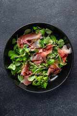 salad jamon aged meat ham fresh healthy meal food snack on the table copy space food background rustic top view
