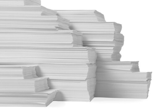 Stacks of paper sheets on white background