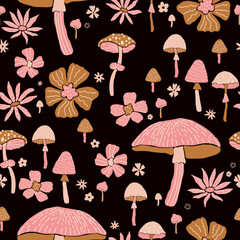 Bloom Mushroom Vector Seamless Pattern