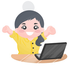 young woman sitting uses a laptop illustration