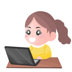 young woman sitting uses a laptop illustration