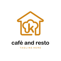 Initial Letter k with Home and Hat Cap Chef Combination Icon for Catering Service, Restaurant, Home Cooking, Baker Class Simple Logo Idea Template 