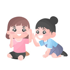 Caucasian woman whispering secret to a friend, girl gossiping about another