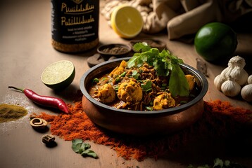 illustration of Pulihora Indian dish, traditional meal 