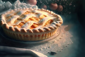 illustration of apple pie, look delicious, close up shot - obrazy, fototapety, plakaty