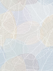 seamless grey and blue  abstract  floral background with white  leaves. Thin lines are drawn with a pencil