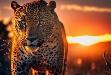Fototapeta na wymiar 3D illustration, impressive and majestic leopard image, 3D rendering.