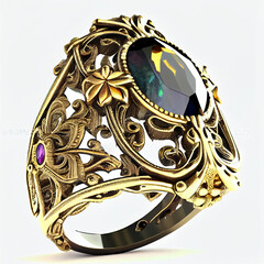 Fototapeta na wymiar Golden ring with gem stone of unique exclusive design, generative ai illustration