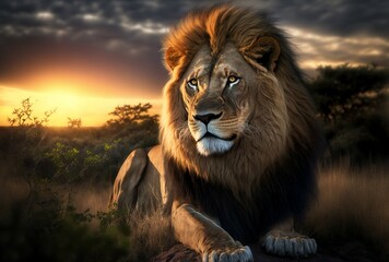 3D illustration, impressive image of a lion, 3D rendering.