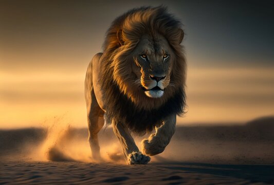 3D illustration, impressive image of a lion, 3D rendering.