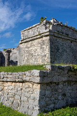 Mayan ruins of Tulum, Quintana Roo, Mexico. Tropical coast of Carribean sea