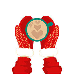 female hands in gloves holding hot chocolate