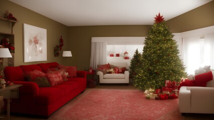 christmas decorated house interior, generative ai