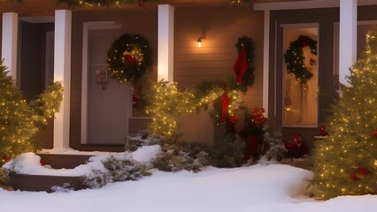 christmas decorated house exterior, generative ai