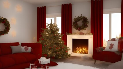christmas decorated house interior, generative ai