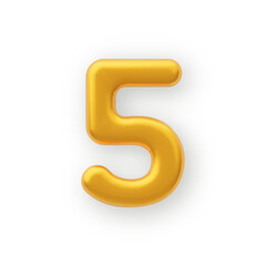 3D Gold number 5 on a white background .