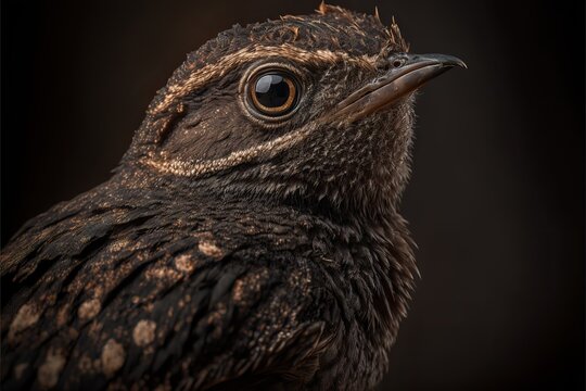 Close up of a Great eared nightjar (Lyncornis macrotis). Generative ai. 