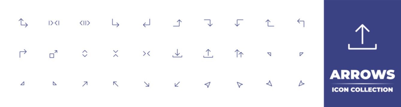  Arrow line icon collection. Editable stroke. Vector illustration.