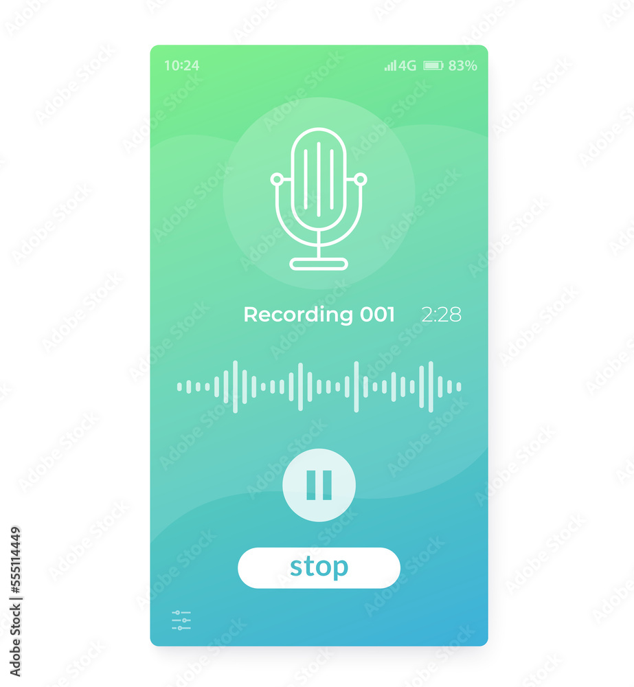 Sticker Audio recording app mobile ui design