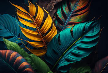 Abstract tropical leaf colourful background. Generative ai