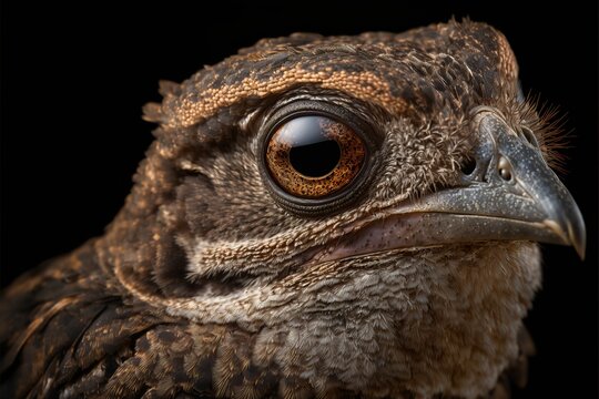 Close up of a Great eared nightjar (Lyncornis macrotis). Generative ai. 
