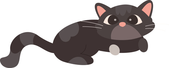 Cute black cat lying flat icon Funny domestic animal