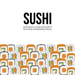 Sushi background illustration with place for text on white backgroung © Viktoriia