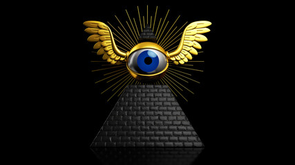 Eye of Providence. All-Seeing Eye. Occult, Masonic, Tarot symbol. Tattoo. 3D render.
