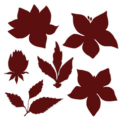 Silhouettes of Sakura flowers. Sakura branches with flower buds. Vector collection.