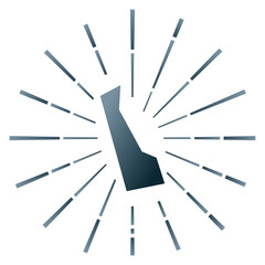 Delaware gradiented sunburst. Map of the US state with colorful star rays. Delaware illustration in digital, technology, internet, network style. Vector illustration.