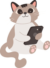 Cute cartoon cat with smartphone flat icon