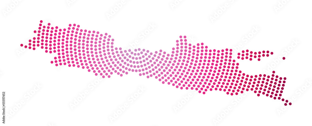 Poster java dotted map. digital style shape of java. tech icon of the island with gradiented dots. vibrant 