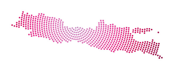 Java dotted map. Digital style shape of Java. Tech icon of the island with gradiented dots. Vibrant vector illustration.