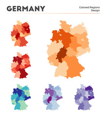 Germany map collection. Borders of Germany for your infographic. Colored country regions. Vector illustration.