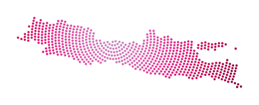 Java dotted map. Digital style shape of Java. Tech icon of the island with gradiented dots. Vibrant vector illustration.