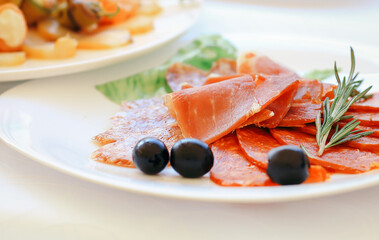 catering table set service with silverware and glass