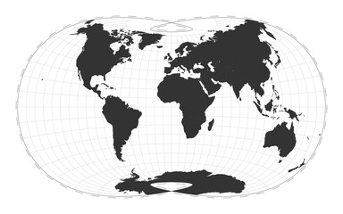 Vector world map. Laskowski tri-optimal projection. Plain world geographical map with latitude and longitude lines. Centered to 0deg longitude. Vector illustration.