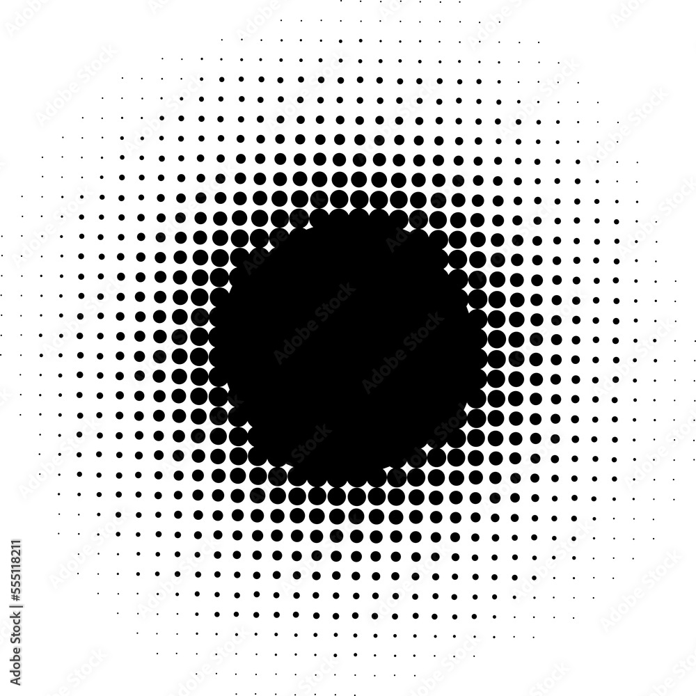 Poster Halftone abstract black dots design element isolated on a white background.