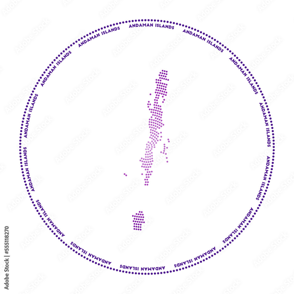 Poster andaman islands round logo. digital style shape of andaman islands in dotted circle with island name